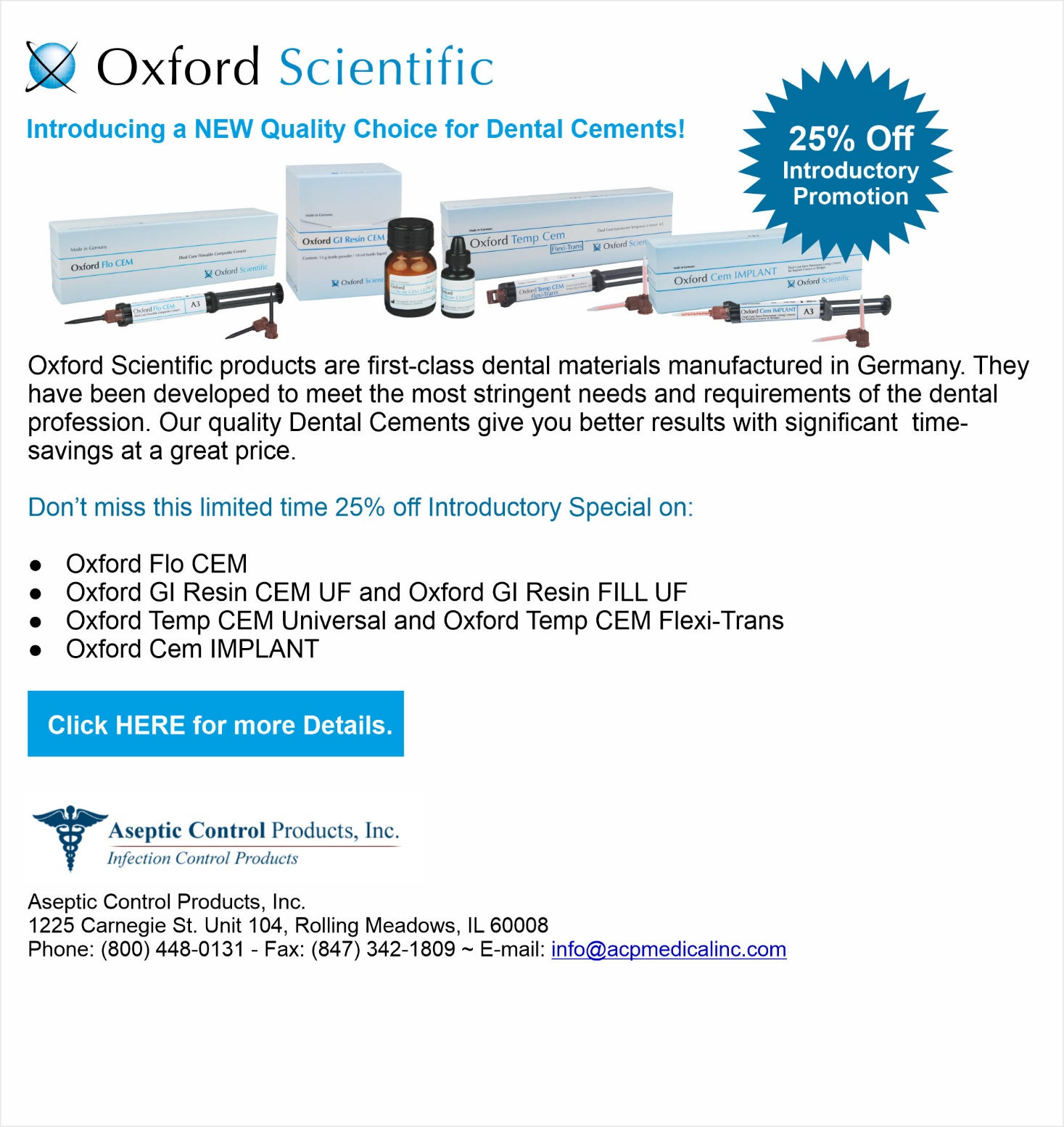 Aseptic Control Products - Oxford Scientific Dental Material